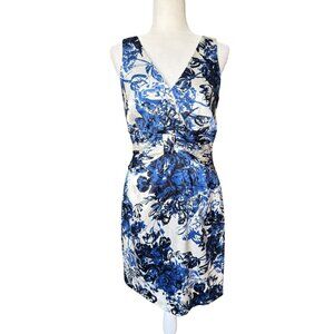 Kay Unger New York Silk Floral Sheath Dress 8 Ruched Empire Waist Wedding Guest